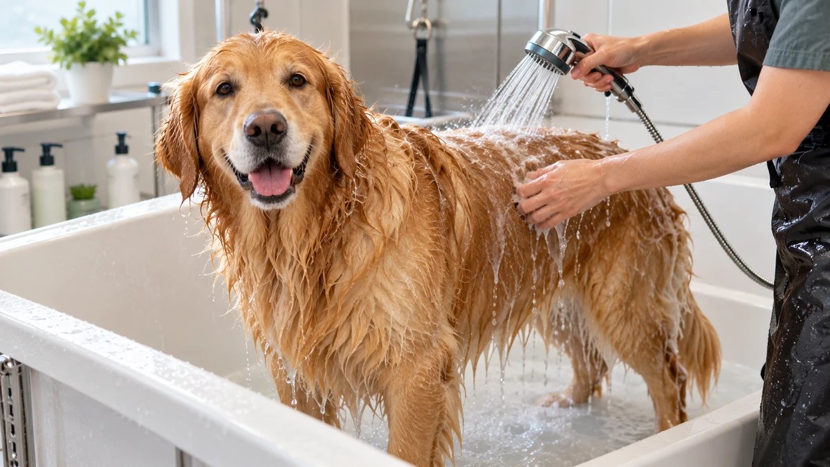 Golden Retriever köpek — banyo ve temizlik