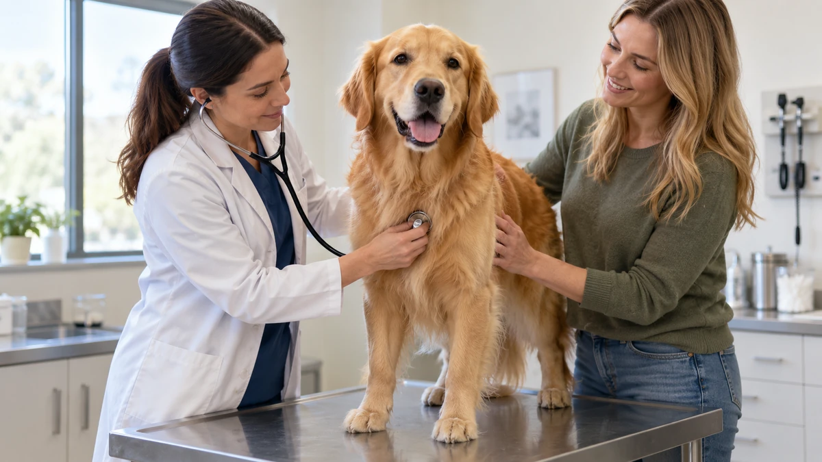 Golden Retriever köpek — veteriner kontrolü