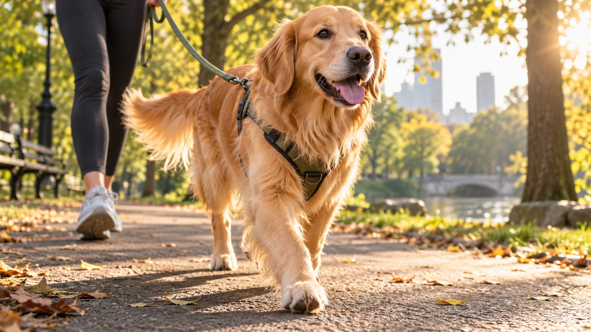 Golden Retriever köpek — parkta yürüyüş ve egzersiz